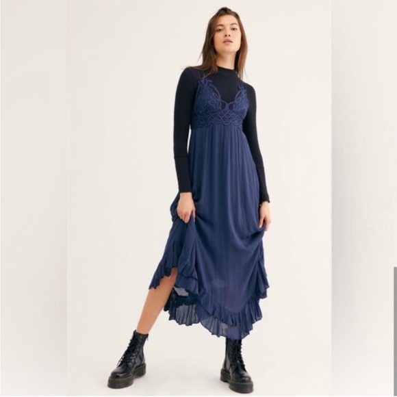 Free People Adella Maxi Slip Dress in Midnight Blue Small - Picture 2 of 13